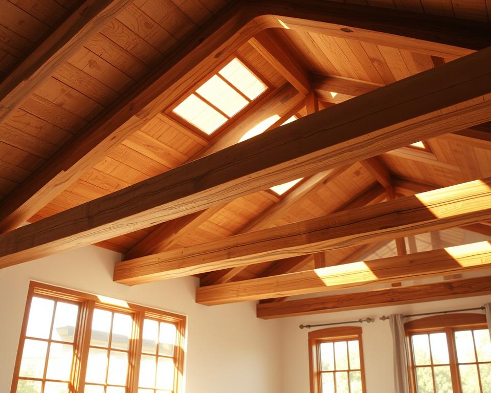Exposed wooden beams