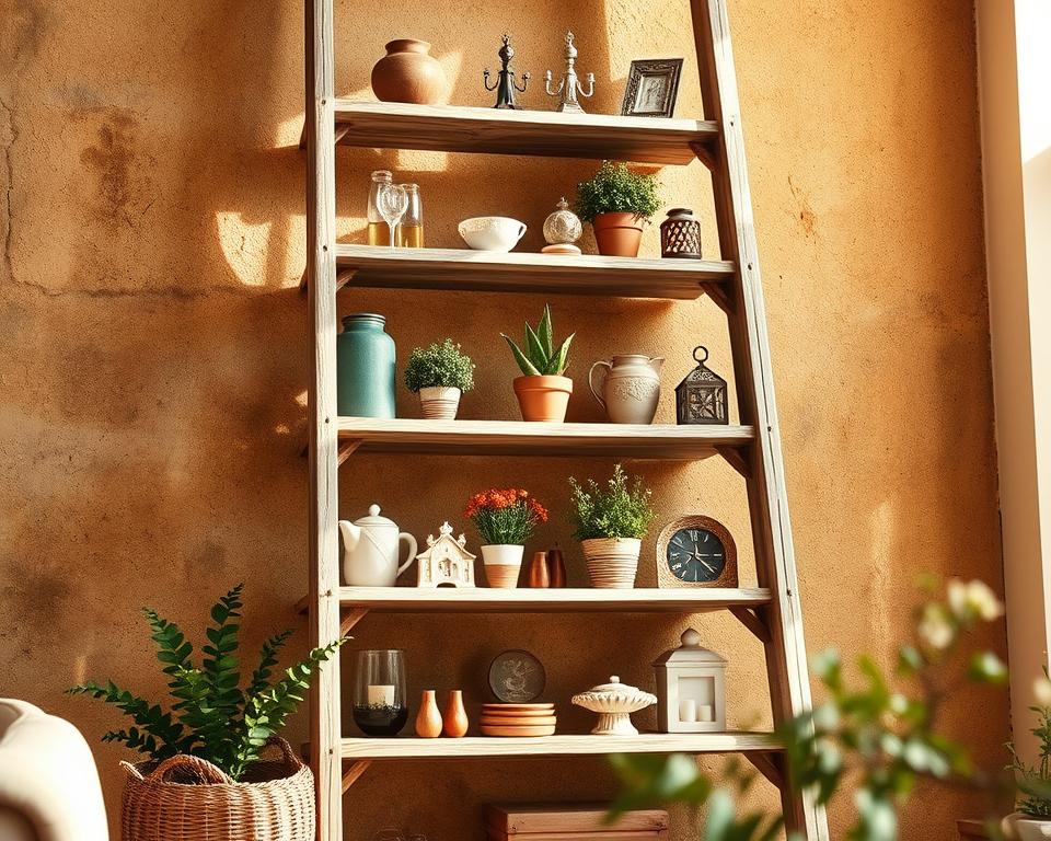 Rustic ladder shelves