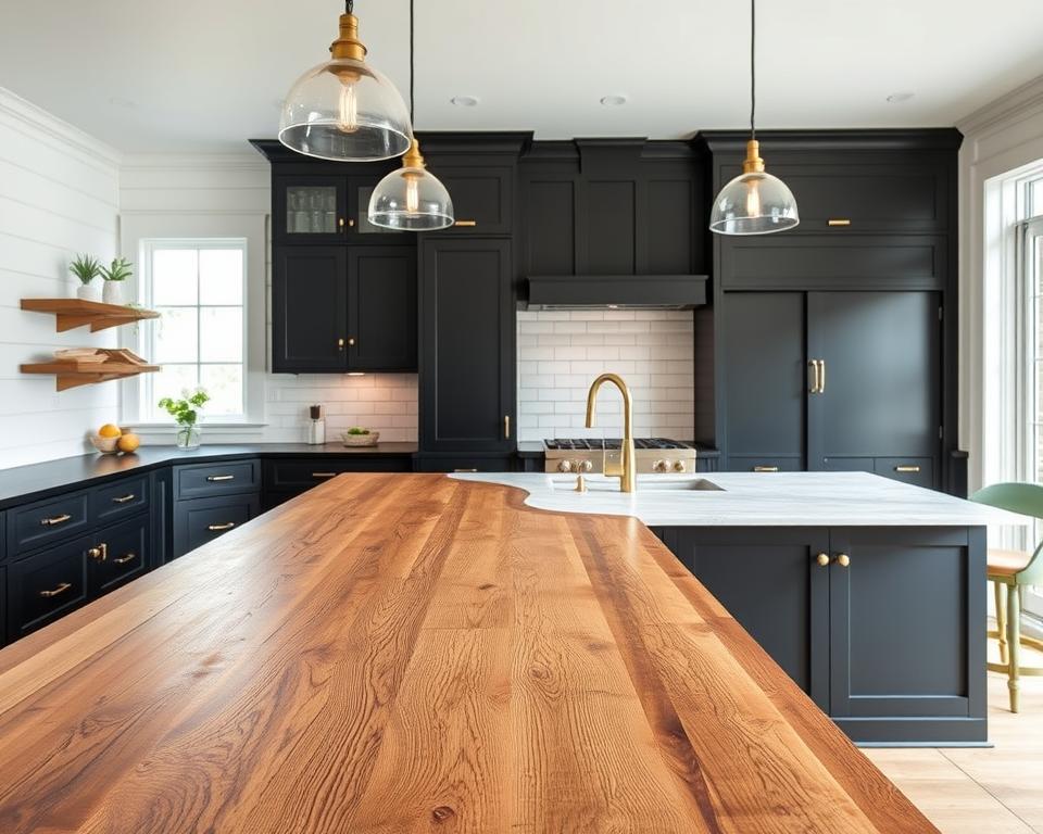 modern kitchen islands with mixed textures