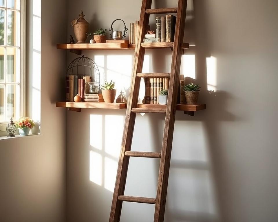 rustic ladder shelves